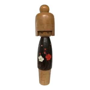 1980s Tall Usaburo Style Kokeshi Doll With Natural Wood Color Wig