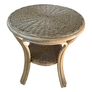 Vintage Rattan and Cane Two Tier Side Table For Sale