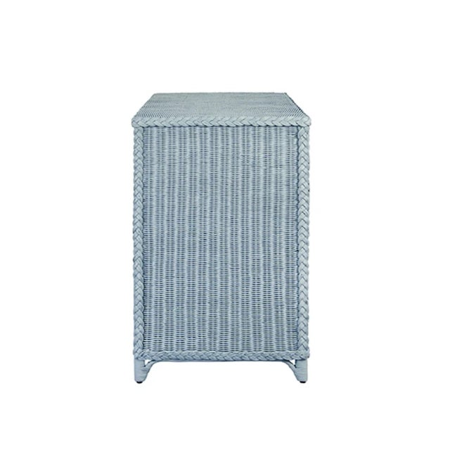 Abigail Two Drawer Light Blue Rattan Side Table For Sale In New York - Image 6 of 7