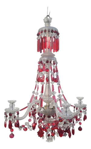 Ruby and Clear Bohemian Crystal Chandelier, 1900s