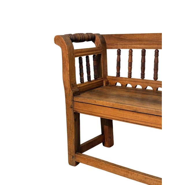 19th Century Walnut Bench with Worked Backrest and Armrests For Sale - Image 4 of 6