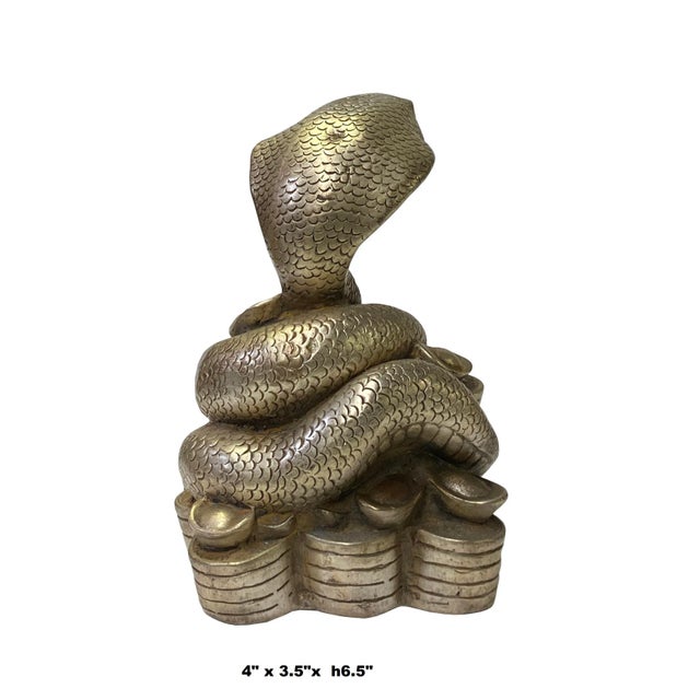 Figurative Chinese Oriental Silver Pewter Color Metal Fengshui Snake Ingot Figure For Sale - Image 3 of 6