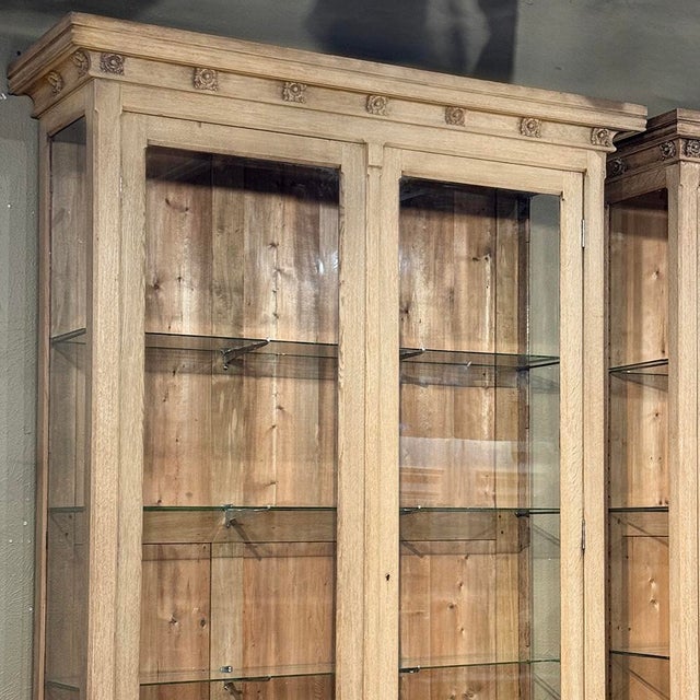 Sand Pair of Monumental Stripped Gothic Revival Solid Oak Display Bookcases For Sale - Image 8 of 18