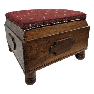 Square Victorian Burgundy Upholstered Footstool For Sale