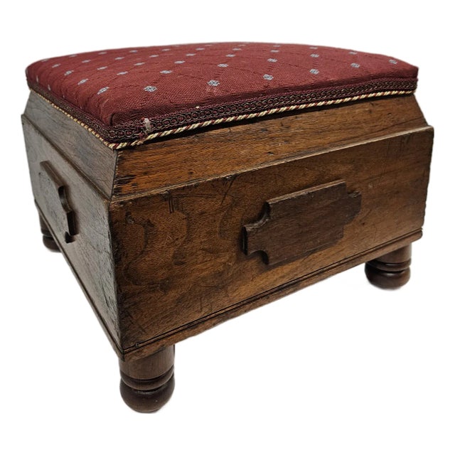 Square Victorian Burgundy Upholstered Footstool For Sale