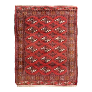Vintage Turcoman Handwoven Rug – Red Diamond Medallion Design -3' 7'' X 4' 4'' For Sale