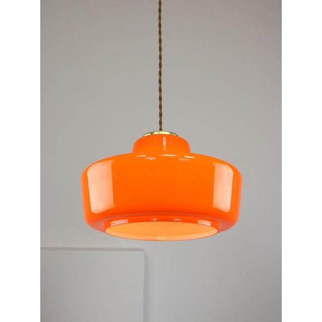 Mid-Century Modern Italian Orange Glass and Brass Pendant Lamp For Sale - Image 4 of 15