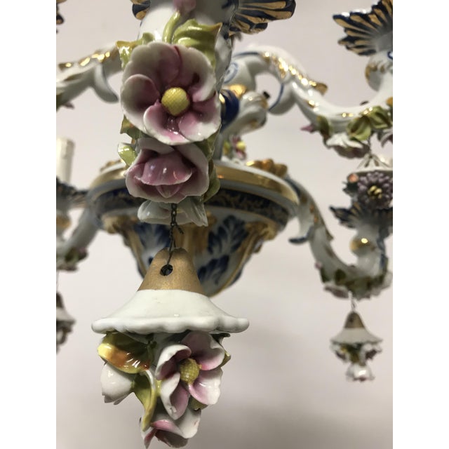 1940s Vintage French Porcelain Flower Chandelier For Sale - Image 5 of 18