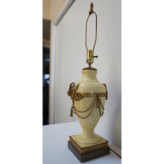 Metal Early 20th CenturyFrench Empire or Neoclassical Style Gilt Metal Mounted Porcelain Table Lamp For Sale - Image 7 of 8
