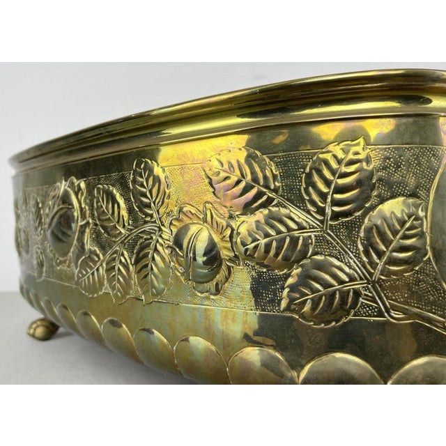 Vintage Brass Footed Planter with Floral Lion Handles For Sale - Image 6 of 18