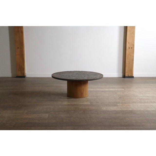 Coffee Table in Fossil Stone and Oak by Peter Draenert for Draenert Studios, Germany, 1970s For Sale - Image 4 of 15