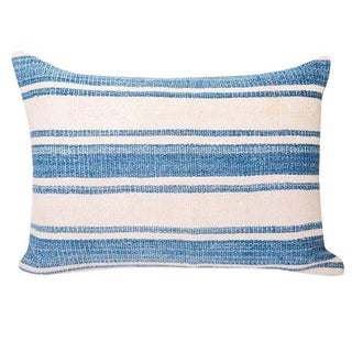 Large Blue & White Striped Pillow For Sale