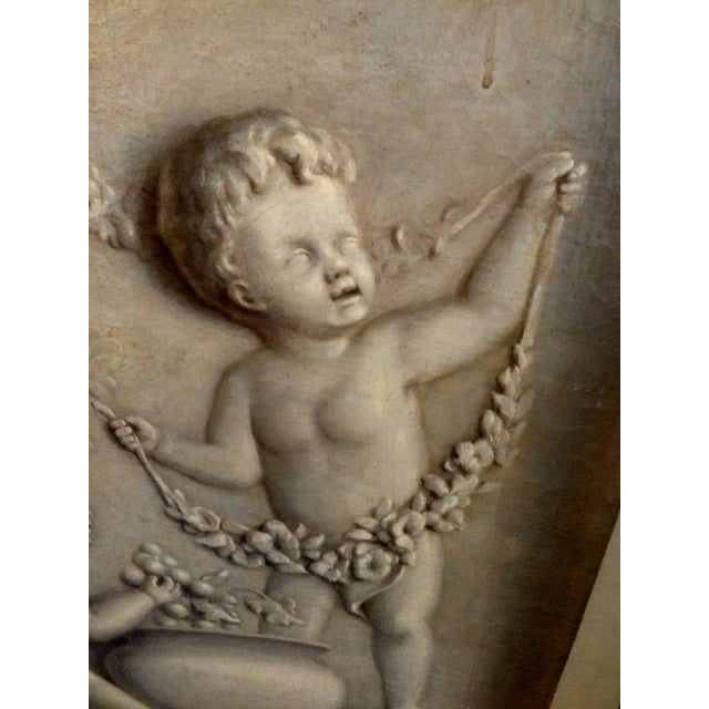 French 1900s French Trompe l'Oeil Oil Painting of Putti in a Niche For Sale - Image 3 of 7