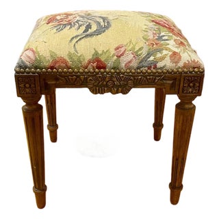 19th C. French Louis XVI Carved Oak Stool For Sale