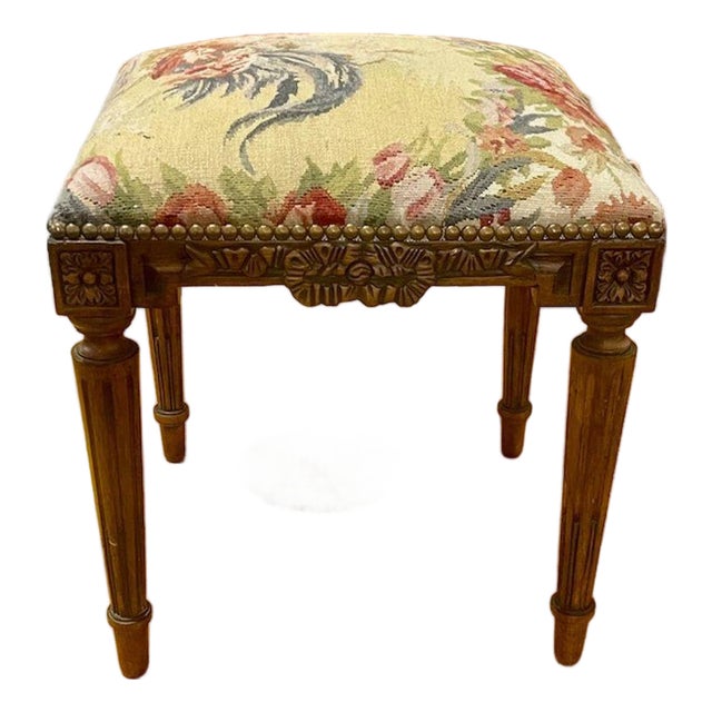 19th C. French Louis XVI Carved Oak Stool For Sale