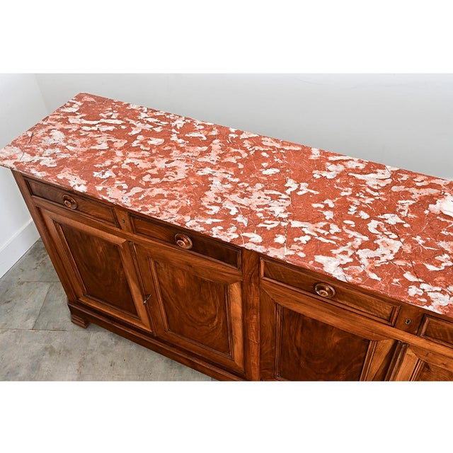 French 19th Century Louis Philippe Walnut Enfilade with Red Marble Top For Sale - Image 14 of 16