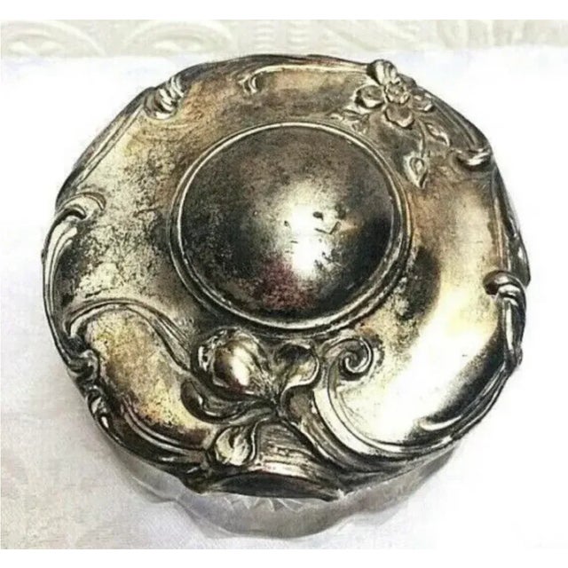 Late 19th Century Late 19th Century Antique Art Nouveau Powder Jar with Silver Plated Lid For Sale - Image 5 of 6