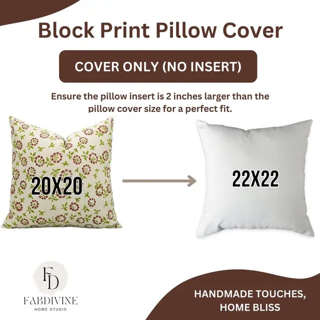 Fabdivine Handmade Block Printed Cushion Cover 12x20 Inch Cotton Satin-Bloom For Sale - Image 4 of 4