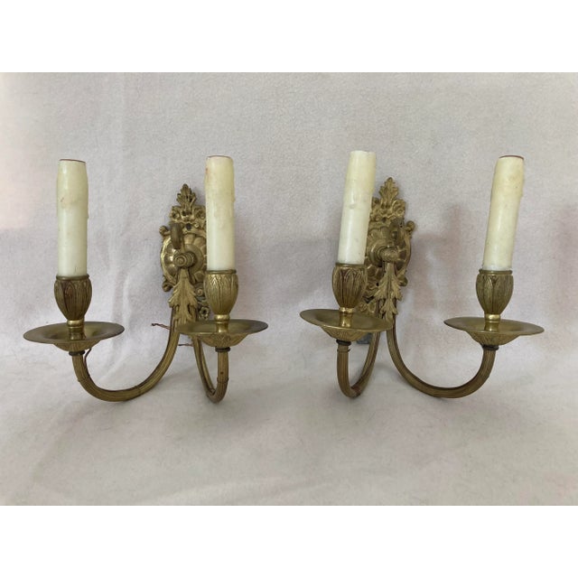 Early 20th Century Neoclassical French Empire Bronze 2 Arm Electrified Wax Candle Wall Sconces - a Pair For Sale - Image 13 of 13