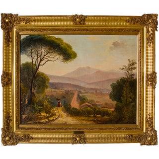 Italian Signed Neapolitan Landscape, 1860s, Painting Oil on Canvas For Sale
