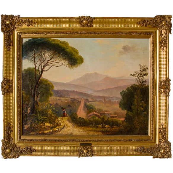 Italian Signed Neapolitan Landscape, 1860s, Painting Oil on Canvas For Sale