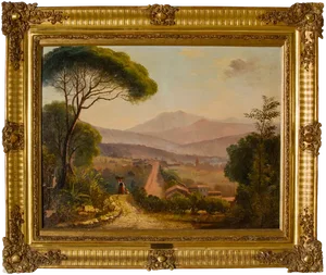 Italian Signed Neapolitan Landscape, 1860s, Painting Oil on Canvas