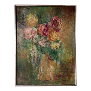 1970s Vintage Impressionist Abstract Floral Still Life Oil Painting – Signed For Sale