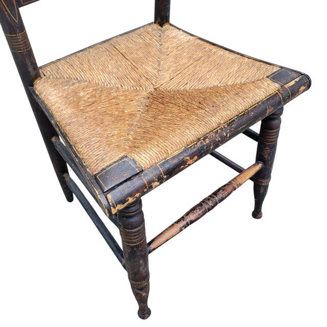 Period Early 19th Century Set of 5 Hitchcock Painted Stenciled Side Chairs For Sale - Image 9 of 18