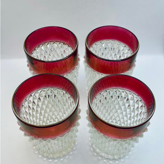Hollywood Regency 1960s Indiana Glass Diamond Point Juice Glasses- Set of Four For Sale - Image 3 of 8
