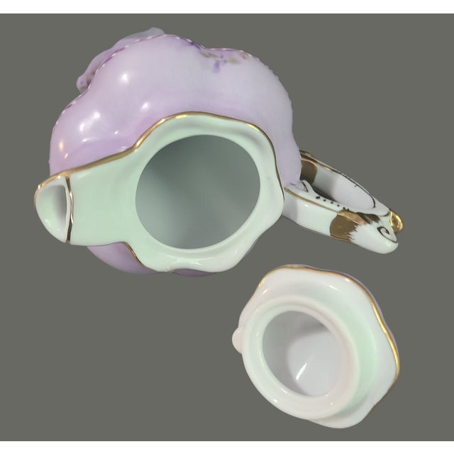 Ceramic Vintage Romantic Victorian Style Tea or Coffee Pot Gilded Painted Violets For Sale - Image 7 of 9
