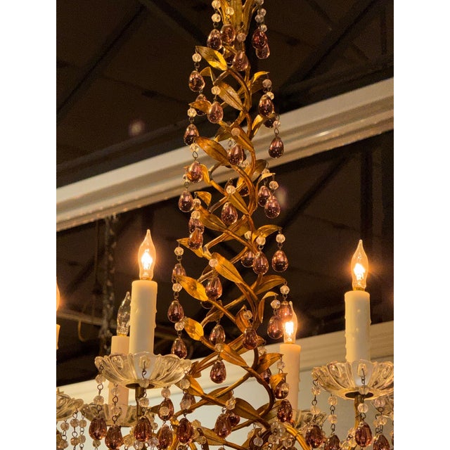 Traditional Early 20th Century Italian Beaded Crystal and Amethyst Chandelier For Sale - Image 3 of 6