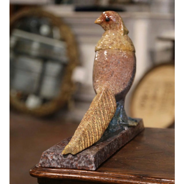 Early 20th Century French Painted Faience Pheasant Sculpture Signed Louis Dage For Sale - Image 11 of 12
