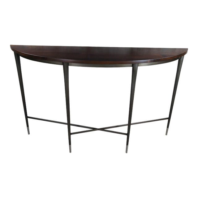 Harris Rubin McGavin Walnut Steel Tall Demilune Console Entry Table For Sale