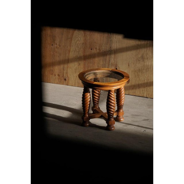 1940s Mid-Century Modern Danish Oak Table with Spiral-Turned Legs and Glass Top, 1950s For Sale - Image 5 of 18