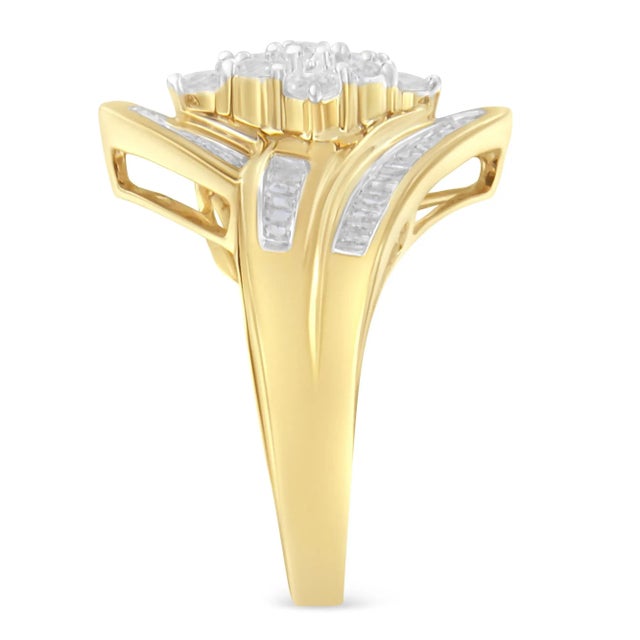 Early 21st Century 10K Yellow Gold Diamond Bypass Cluster Ring (1 Cttw, I-J Color, I2-I3 Clarity) - Size 6-1/2 For Sale - Image 5 of 7