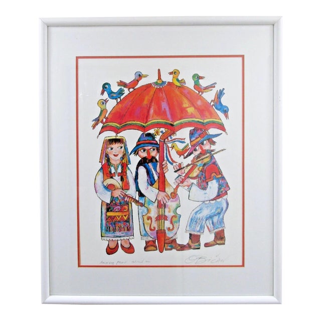 1970s Jovan Obican Musical Umbrella Artist Proof Edition 1000 White Framed and Signed For Sale
