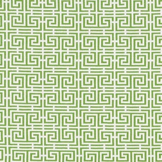 Sample - Schumacher Chinois Fret Fabric in Green / White For Sale