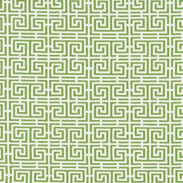 Sample - Schumacher Chinois Fret Fabric in Green / White For Sale