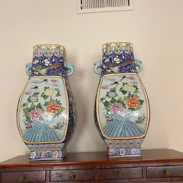 Vintage Oversized Hand Painted Asian Jars ~ a Pair For Sale - Image 11 of 12