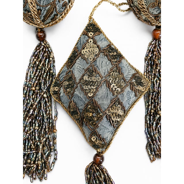Set of 6 Embellished Gold, Taupe & Bronze Tassel Christmas Ornaments For Sale - Image 4 of 5
