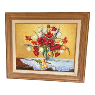 1970s Marjorie Jones Floral Still Life – Original Artwork Large Flowers For Sale