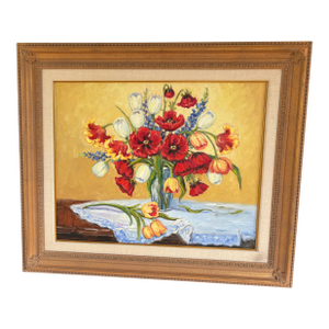 1970s Marjorie Jones Floral Still Life – Original Artwork Large Flowers