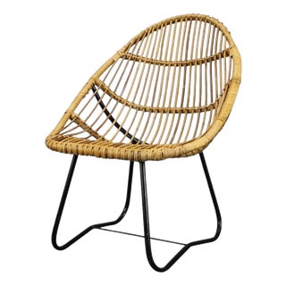 Rattan Lounge Chair by Alan Fuchs for Uluv, Former Czechoslovakia, 1960s For Sale