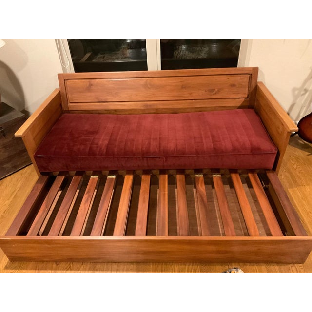 2010s Custom Solid Teak Convertible Sofa Queen With Futon and Back Cushion For Sale - Image 5 of 10