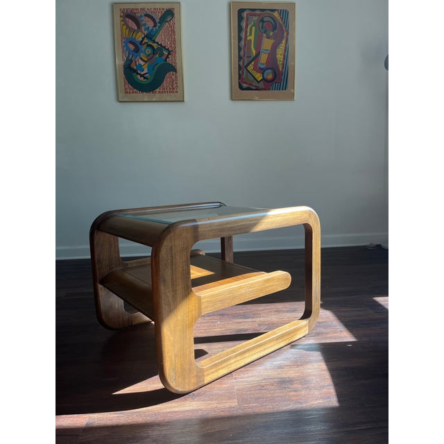 1970s 1970s Postmodern Walnut Waterfall Coffee Table Attributed to Lou Hodges for Mersman For Sale - Image 5 of 10