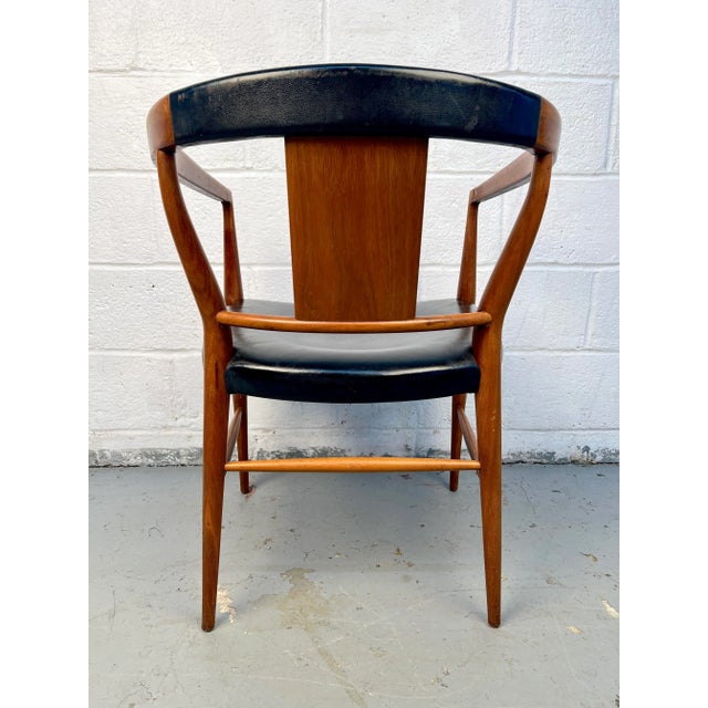 Mid-Century Modern Teak and Black Leather Chair For Sale In New York - Image 6 of 9