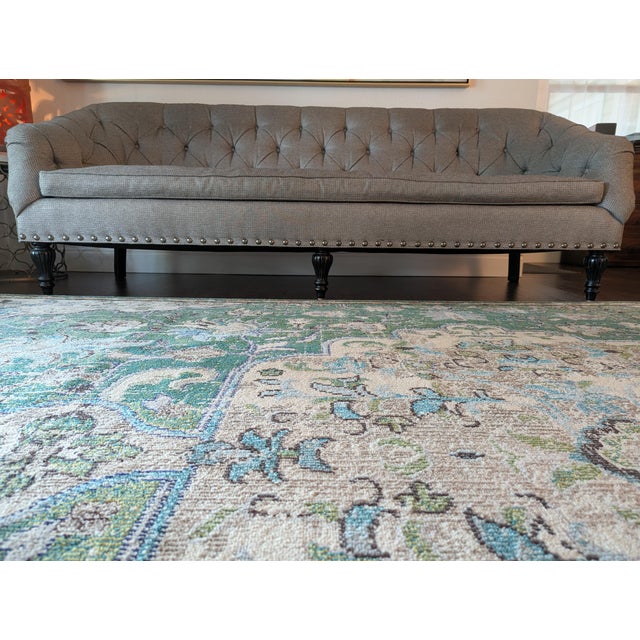 Professionally custom designed and built sofa upholstered in premium Duralee C&C Pewter fabric, featuring timeless...