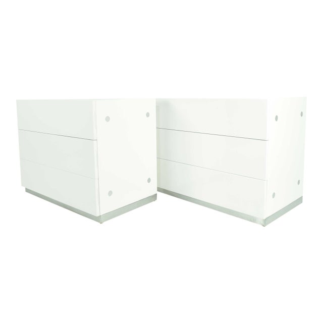Milo Baughman Nightstands in White Lacquer For Sale