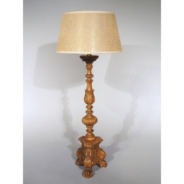 19th Century French Louis XIV Style Carved Wooden Candlestick Lamp For Sale - Image 15 of 17