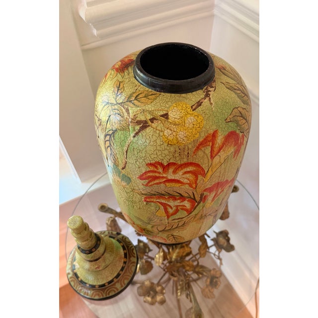 Large Hand-Painted Crackle Finish Lidded Decorative Ginger Jar With Pineapple Motif For Sale - Image 11 of 13